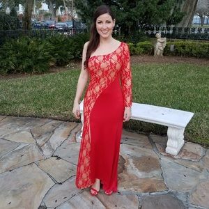 Beautiful Red Lace One Shoulder Gown